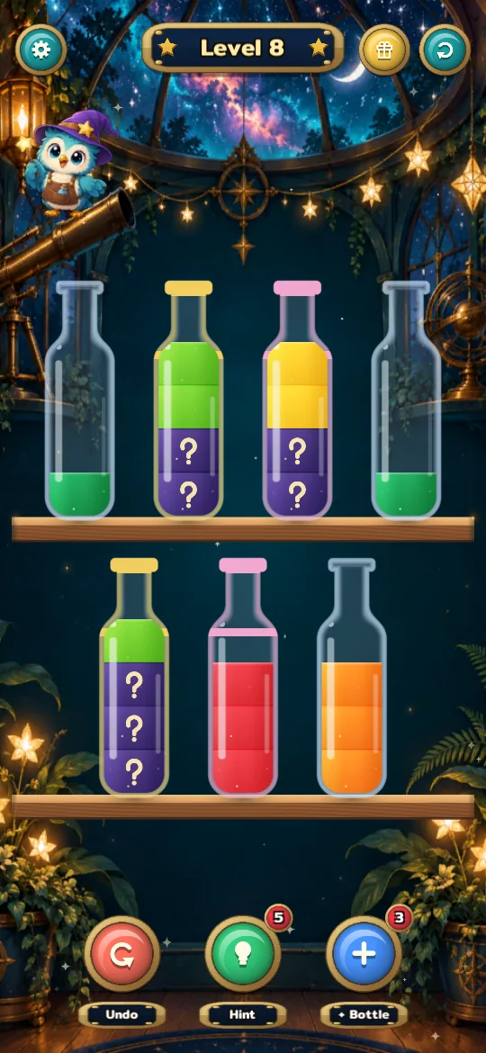 Mystery potions with question marks